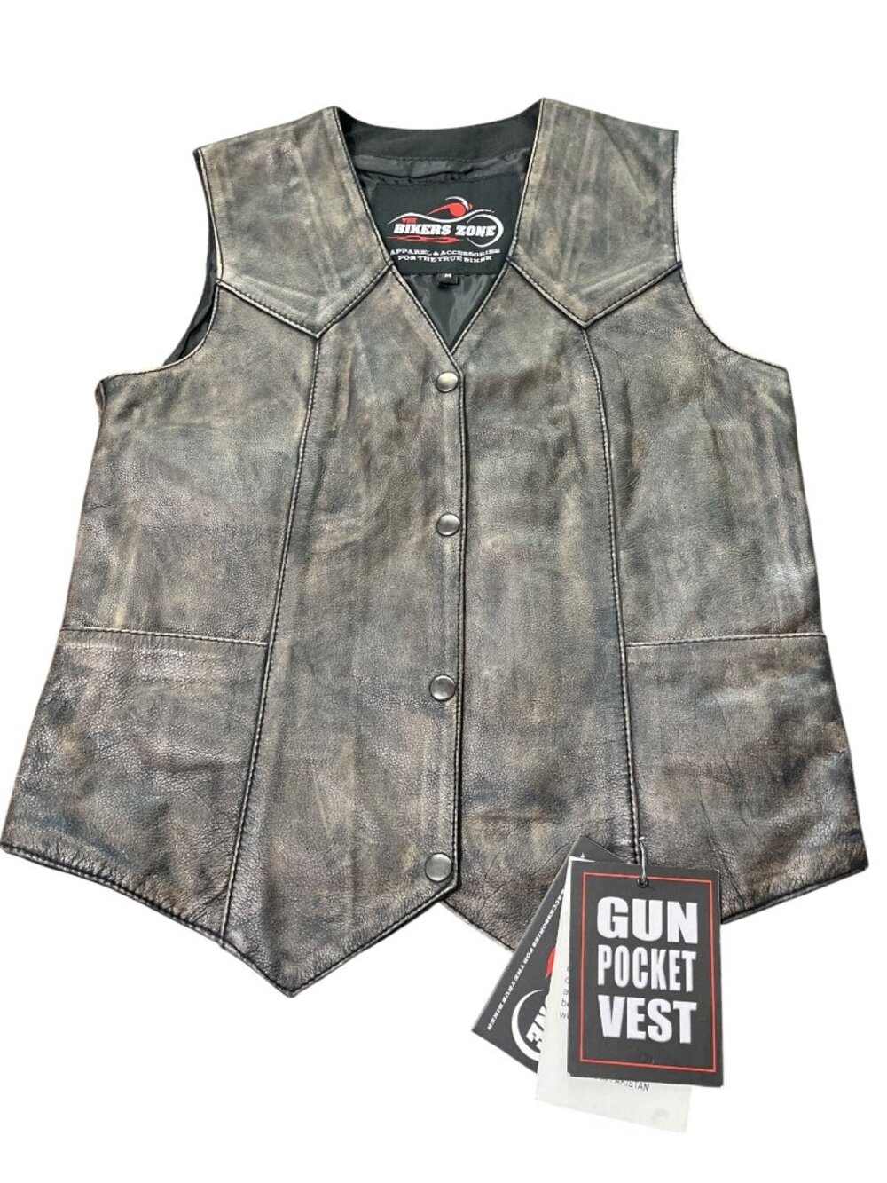 The Bikers Zone Womens Size M Leather Vest Conceal Carry Pocket Brown NEW
